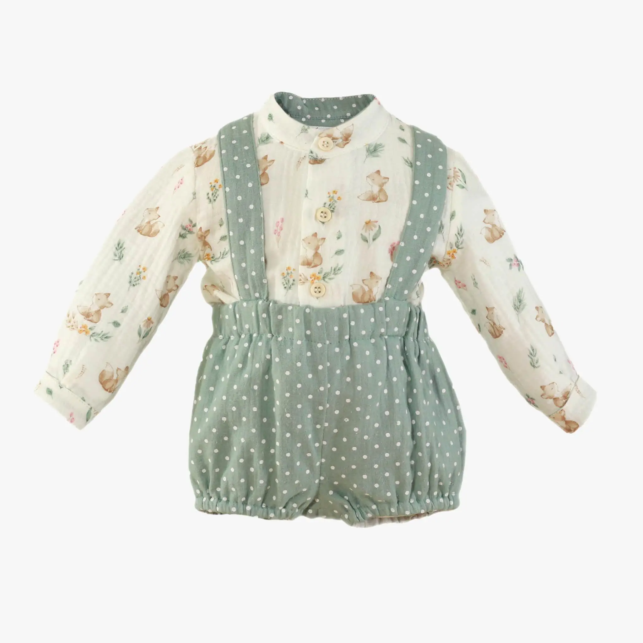 Baby Boy Ivory & Green Cotton Set