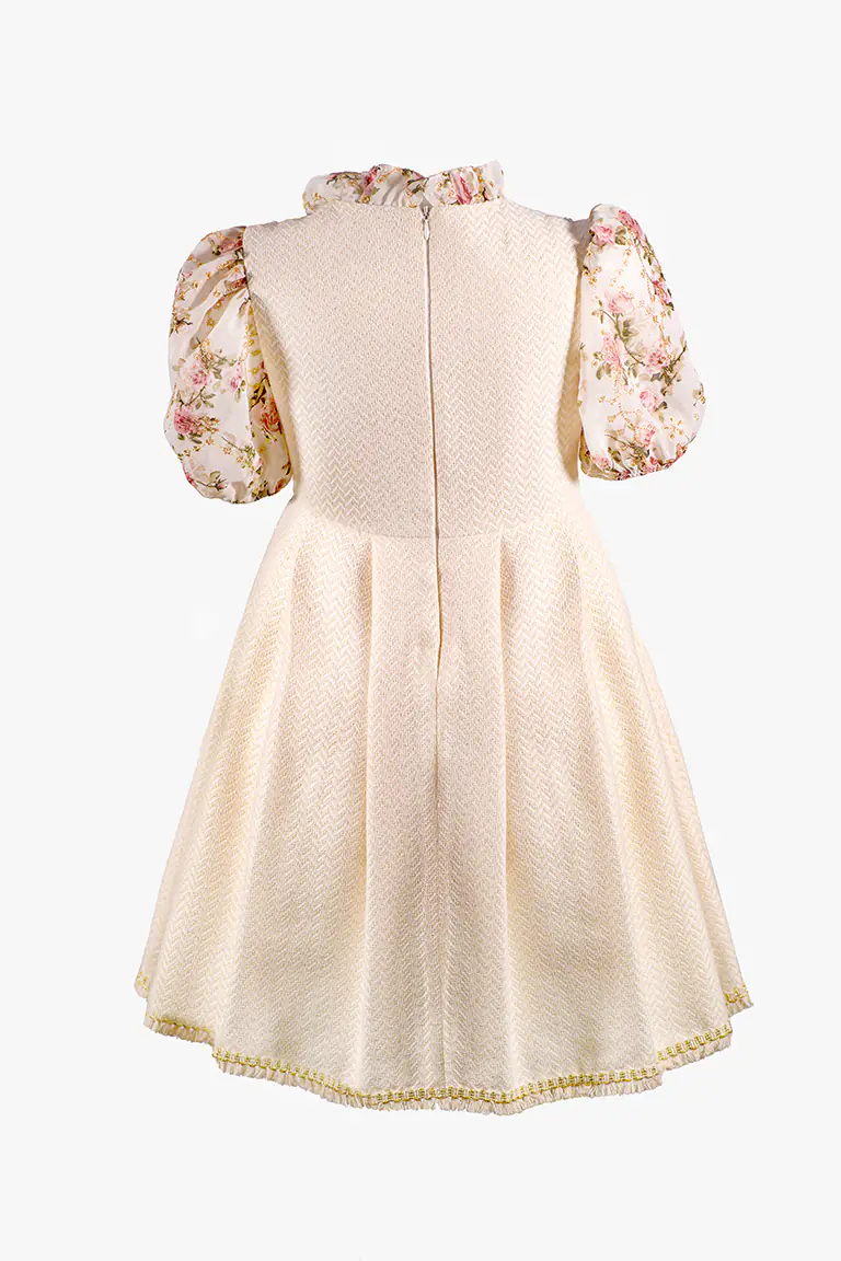 Girls Ivory Floral Woven Dress