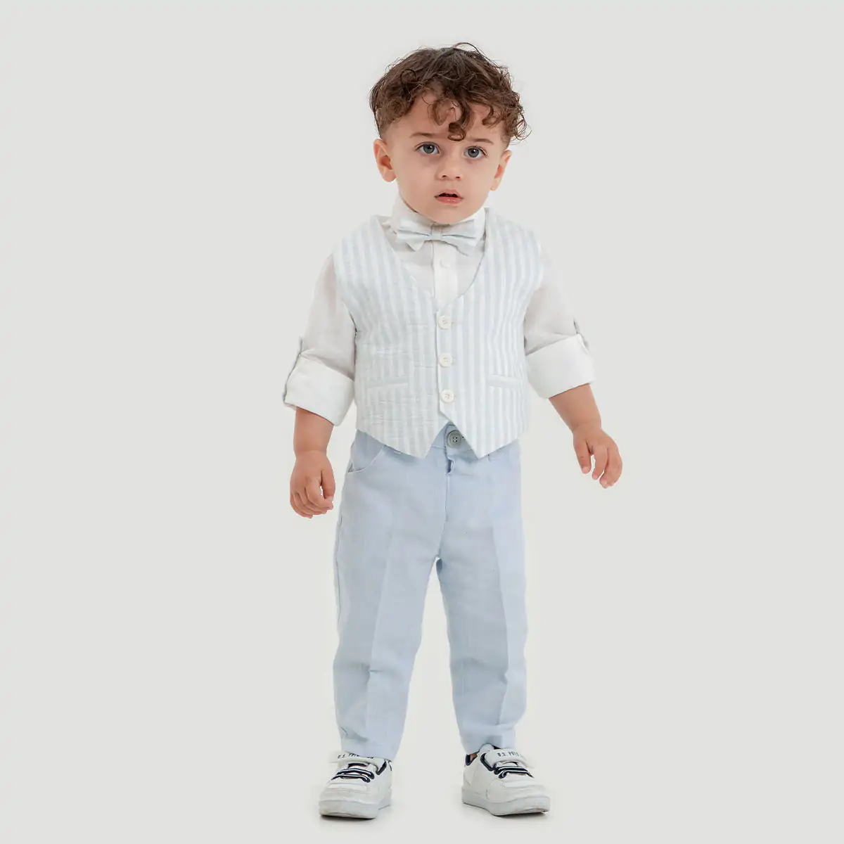 Baby Boy Ivory and Light Blue Linen  Pants Set