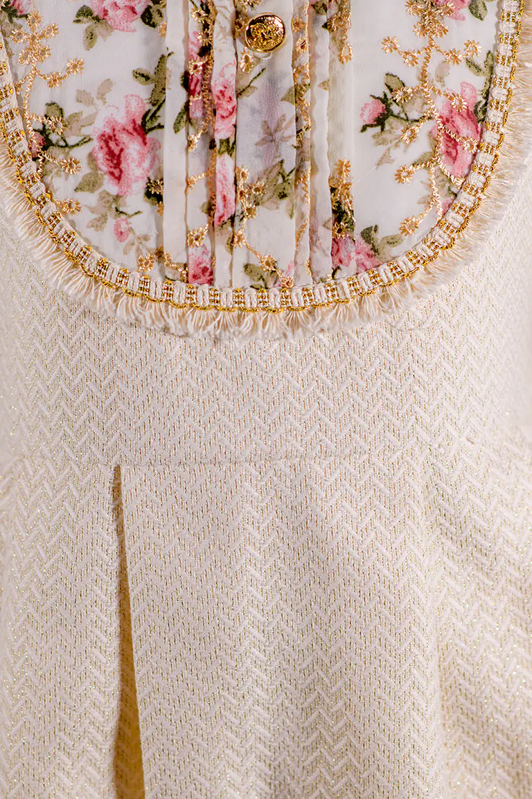 Girls Ivory Floral Woven Dress