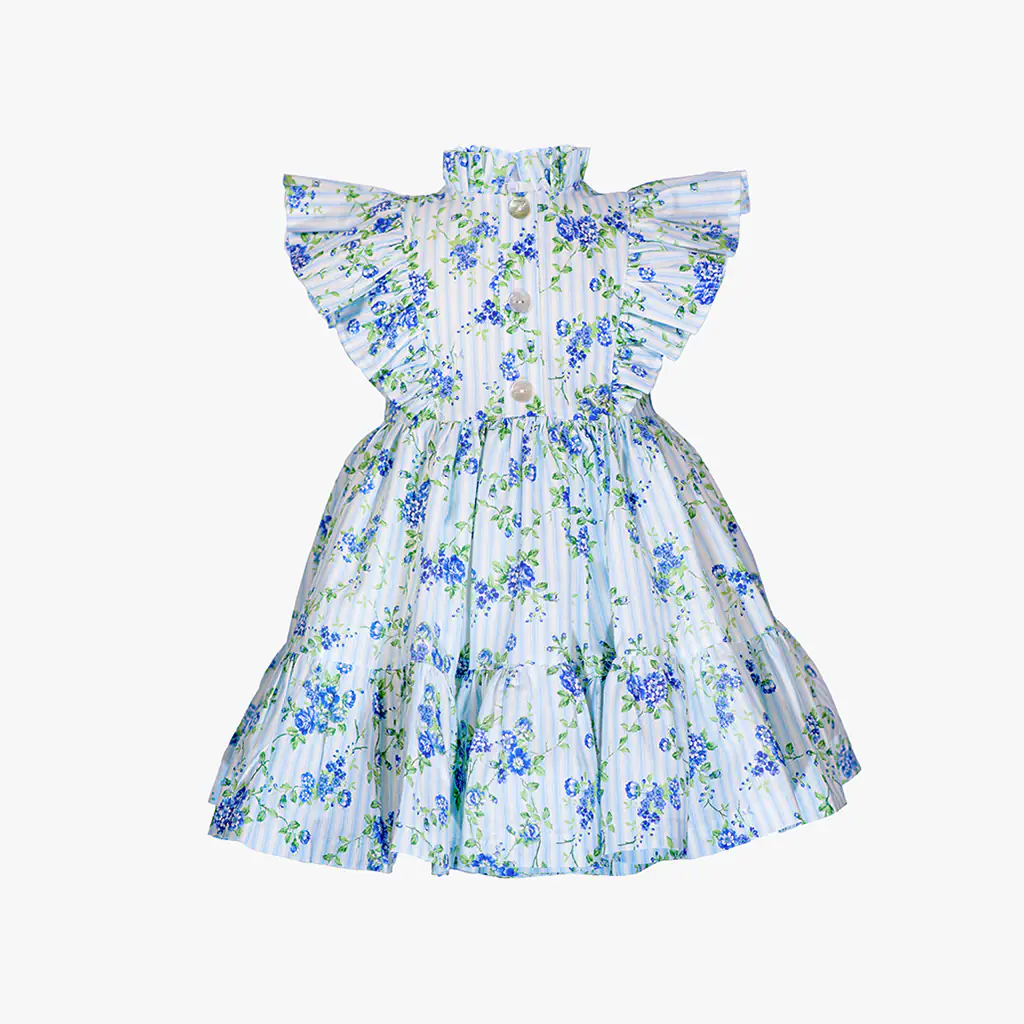 Girls Blue & White Floral Dress